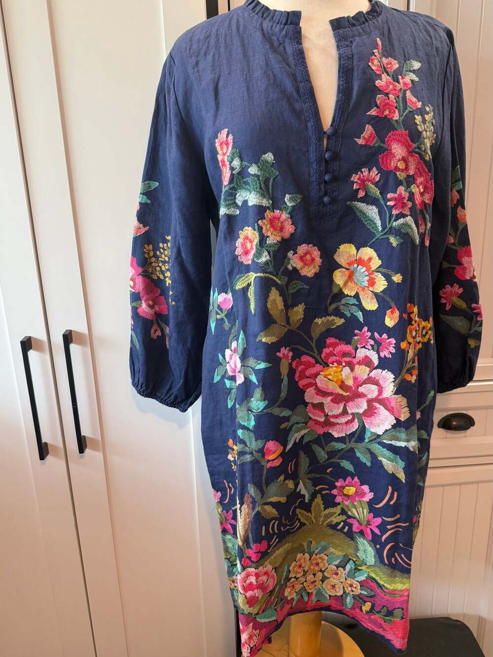 Johnny Was Miraze blue shift field dress LG NWT
